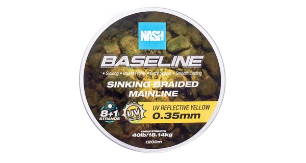 NASH - Pletená šňůra Baseline Sinking Braid UV Yellow 1200 m 0,35 mm 18,14 kg