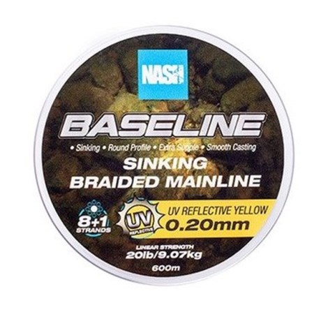 NASH - Pletená šňůra Baseline Sinking Braid UV Yellow 600 m 0,20 mm 9,07 kg