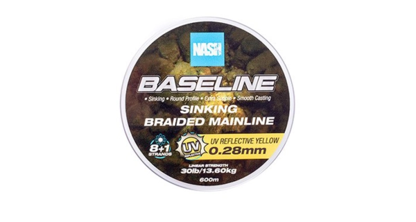 NASH - Pletená šňůra Baseline Sinking Braid UV Yellow 600 m 0,28 mm 13,6 kg