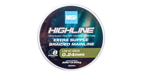 NASH - Pletená šňůra Highline Extra Supple Braid Green 1200 m 0,24 mm 13,6 kg