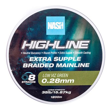 NASH - Pletená šňůra Highline Extra Supple Braid Green 1200 m 0,28 mm 15,87 kg