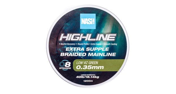 NASH - Pletená šňůra Highline Extra Supple Braid Green 1200 m 0,35 mm 18,14 kg