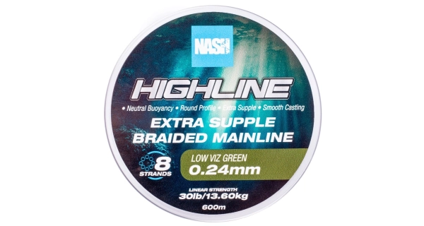 NASH - Pletená šňůra Highline Extra Supple Braid Green 600 m 0,24 mm 13,6 kg