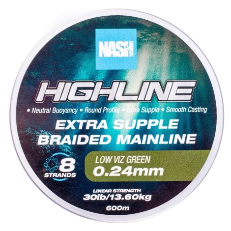 NASH - Pletená šňůra Highline Extra Supple Braid Green 600 m 0,24 mm 13,6 kg