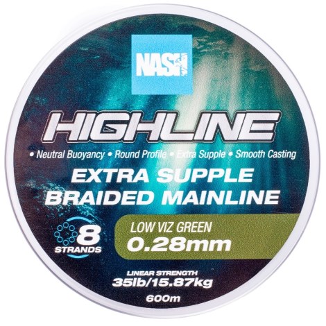 NASH - Pletená šňůra Highline Extra Supple Braid Green 600 m 0,28 mm 15,87 kg