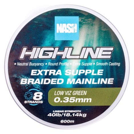 NASH - Pletená šňůra Highline Extra Supple Braid Green 600 m 0,35 mm 18,14 kg