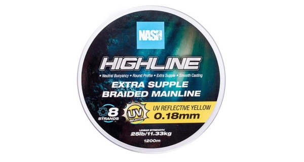 NASH - Pletená šňůra Highline Extra Supple Braid UV Yellow 1200 m 0,18 mm 11,33 kg