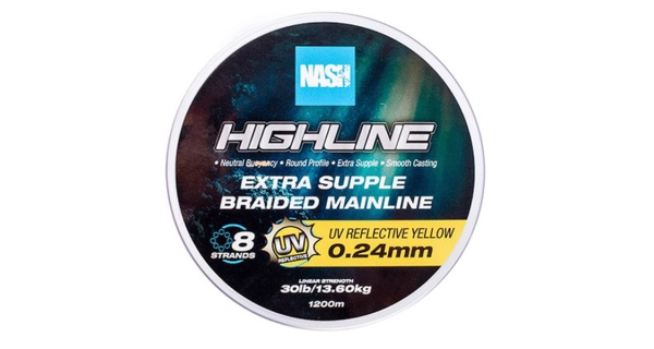 NASH - Pletená šňůra Highline Extra Supple Braid UV Yellow 1200 m 0,24 mm 13,6 kg