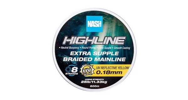 NASH - Pletená šňůra Highline Extra Supple Braid UV Yellow 600 m 0,18 mm 11,33 kg