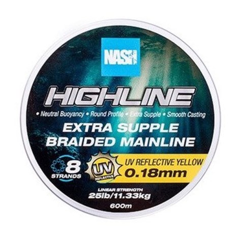 NASH - Pletená šňůra Highline Extra Supple Braid UV Yellow 600 m 0,18 mm 11,33 kg