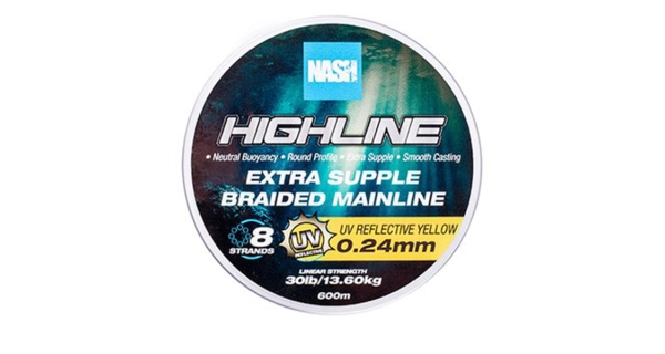 NASH - Pletená šňůra Highline Extra Supple Braid UV Yellow 600 m 0,24 mm 13,6 kg