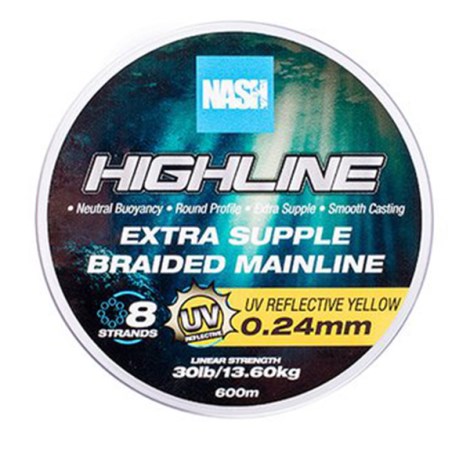 NASH - Pletená šňůra Highline Extra Supple Braid UV Yellow 600 m 0,24 mm 13,6 kg