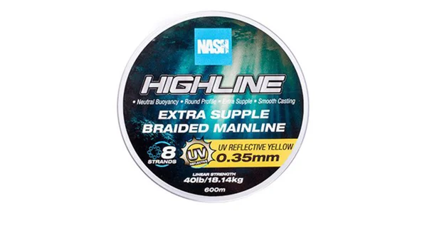 NASH - Pletená šňůra Highline Extra Supple Braid UV Yellow 600 m 0,35 mm 18,14 kg