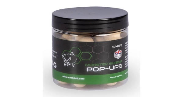 NASH - Plovoucí boilie Pop Ups Monster Shrimp White 15 mm 75 g