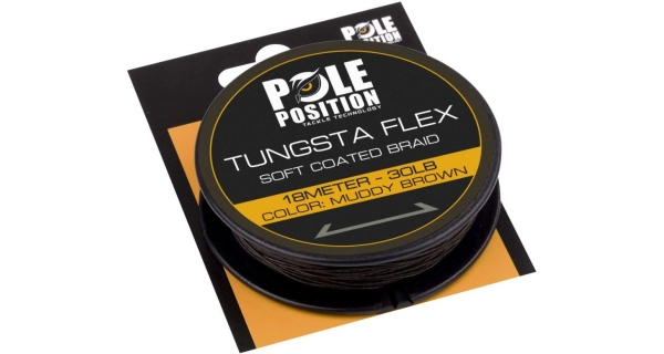 POLE POSITION - Návazcová šňůra Tungsta Flex Coated Braid 18 m 30 lb Muddy Brown