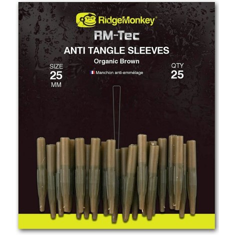 RIDGEMONKEY - Převlek : RM-Tec anti tangle sleeves 25 mm hnědý 25 ks