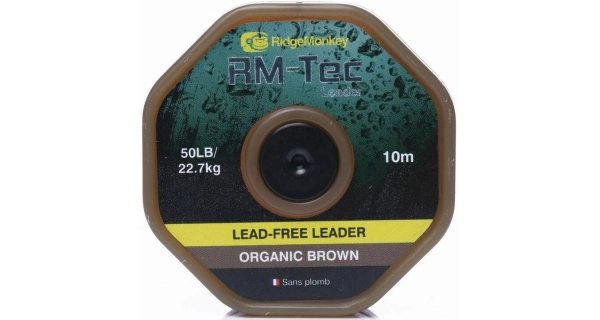RIDGEMONKEY - Šňůrka RM-Tec Lead Free Leader 50 lb 10 m Organic Brown