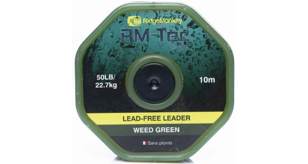 RIDGEMONKEY - Šňůrka RM-Tec Lead Free Leader 50 lb 10 m Weed Green