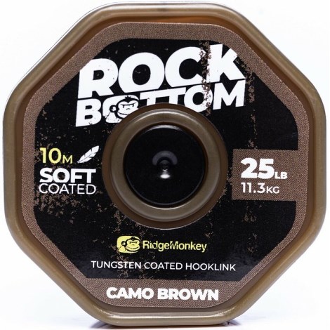 RIDGEMONKEY - Šňůrka RM-Tec Rock Bottom Tungsten Coated Soft 25 lb 10 m Camo Brown
