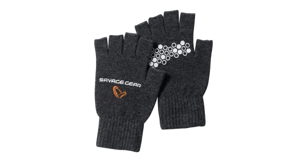 SAVAGE GEAR - Rukavice Knitted Half Finger Glove Dark Grey Melange vel. XL
