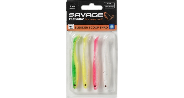 SAVAGE GEAR - Sada nástrah Slender Scoop Shad 11 cm 7 g Dark Water Mix 4 ks