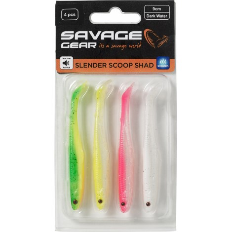 SAVAGE GEAR - Sada nástrah Slender Scoop Shad 11 cm 7 g Dark Water Mix 4 ks