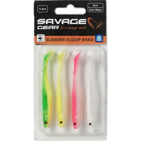 SAVAGE GEAR - Sada nástrah Slender Scoop Shad 11 cm 7 g Dark Water Mix 4 ks