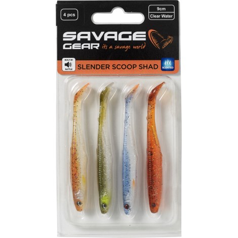 SAVAGE GEAR - Sada nástrah Slender Scoop Shad 9 cm 4 g Clear Water Mix 4 ks