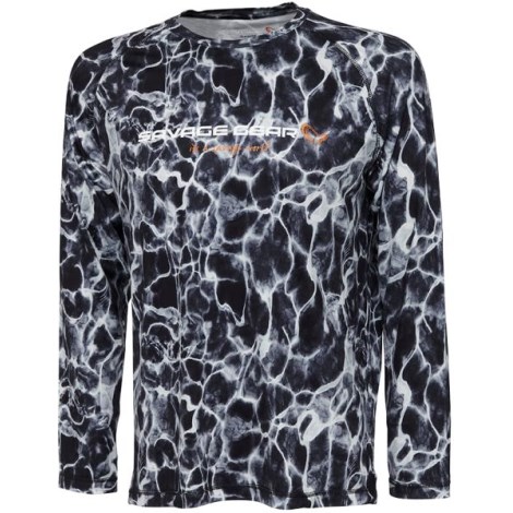 SAVAGE GEAR - Tričko Night UV Long Sleeve T-Shirt vel. 2XL Black Waterprint