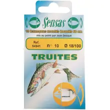 SENSAS - Navázaný háček Trout Strong Blue 60 cm 10/0 18 mm 10 ks