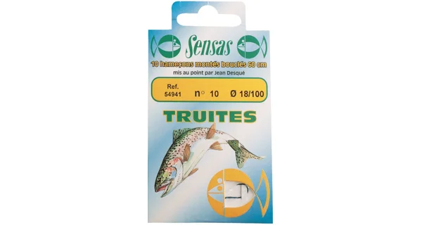 SENSAS - Navázaný háček Trout Strong Blue 60 cm 10/0 18 mm 10 ks