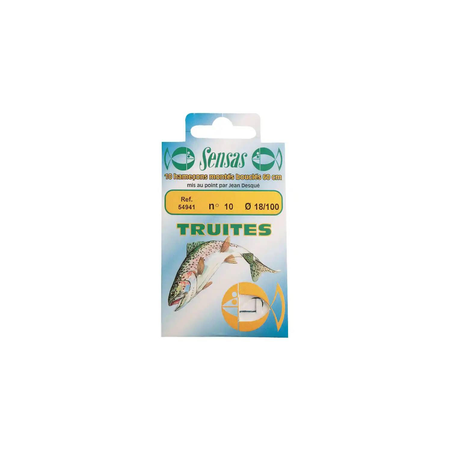 SENSAS - Navázaný háček Trout Strong Blue 60 cm 10/0 18 mm 10 ks