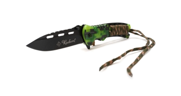SPORTS - Skládací nůž Radient zelený maskáč 21,5 cm + podpalovač