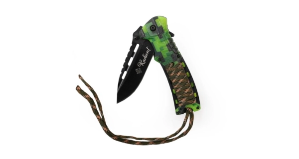 SPORTS - Skládací nůž Radient zelený maskáč 21,5 cm + podpalovač