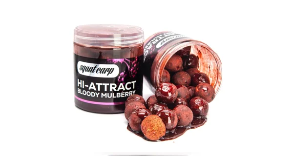 SQUAT CARP - Boilies v dipu Hi-Attract Bloody Mulberry 220 g 24 mm