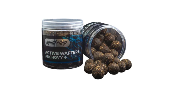 SQUAT CARP - Rozpustné neutrálně vyvážené boilies Active Wafters Anchovy+ 18 mm 150 g