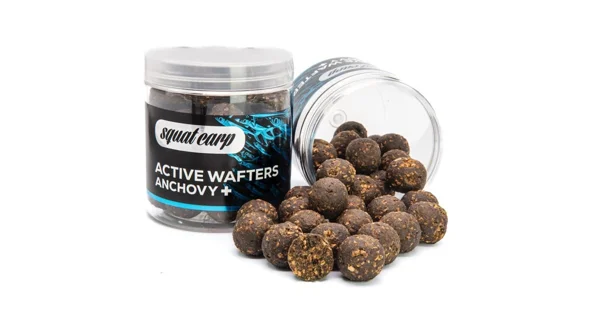 SQUAT CARP - Rozpustné neutrálně vyvážené boilies Active Wafters Anchovy+ 18 mm 150 g