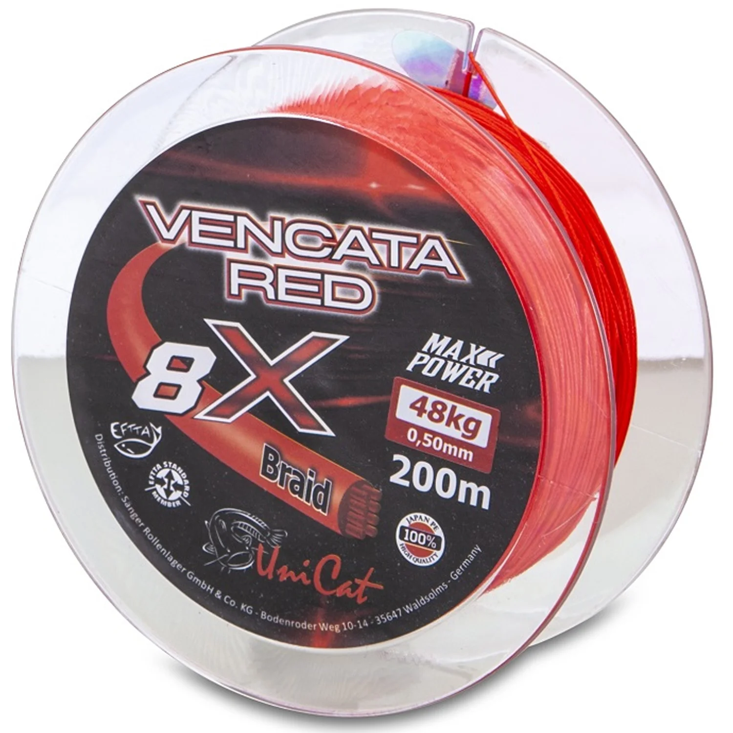UNI CAT - Šňůra 8X Vencata Red 0,50 mm 48 kg 200 m