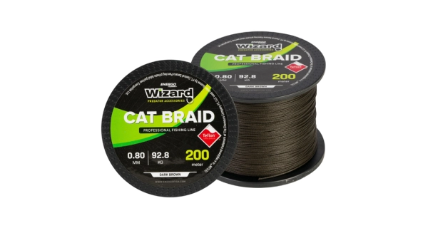 WIZARD - Pletená šňůra Cat Braid Tmavě hnědá 0,90 mm 97,6 kg 200 m