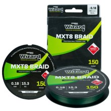 WIZARD - Pletená šňůra NMXT8 Braid tmavě zelená 0,10 mm 150 m