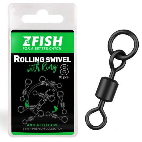 ZFISH - Obratlík Rolling Swivel With Ring Black Matt vel. 8 10 ks