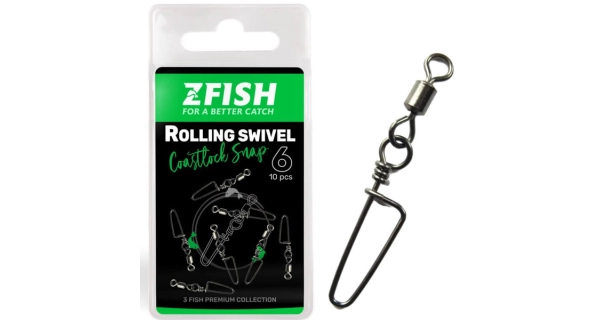 ZFISH - Obratlík s karabinou Rolling Swivel & Coastlock Snap vel. 14 10 ks